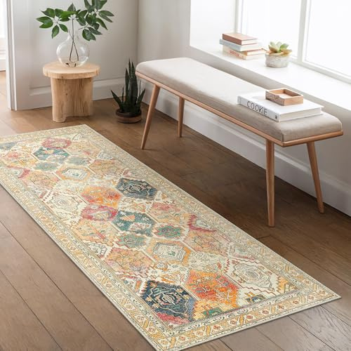 BEIMO Alfombra Salon Vintage, Alfombra Entrada 3 Metros, Alfombras Cocina Antideslizante Lavable, Alfombras Pasillo Persa para Dormitorio, Multicolor, 80x300cm