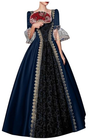 Amxleh Mittelalter Kleidung Damen Renaissance Prinzessin Kleider Barock Rokoko Kleidung Lolita Kleidung Viktorianisches Königin Maxi Kleider Elegant Abendkleider Cocktailkleid Party A-Linie Kleid