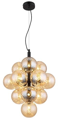 GLOBO Pendelleuchte Hängelampe Esstischleuchte Glaskugel 13 flammig amber H 120 cm