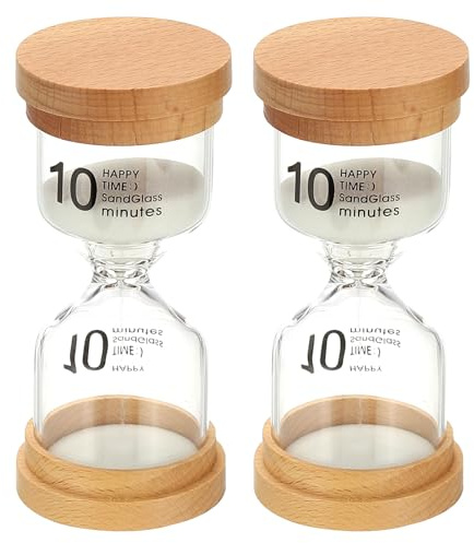 PATIKIL 2 Pcs Minuteur De Sable 10 Minutes Sablier en Verre Blanc | Borosilicate Haut Avec Bois, Pour Jeux Salle De Classe Cuisine Bureau Décoration De Maison