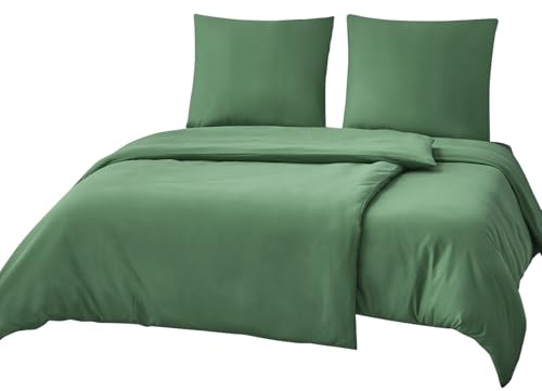 RUIKASI Bettwäsche 135x200 Grün 4teilig - Grasgrün Mikrofaser Bettwäsche-Sets Oeko-TEX, 2 Bettbezüge 135x200cm + 2 Kissenbezüge 80x80cm mit Reißverschluss, Weich und Bügelfrei