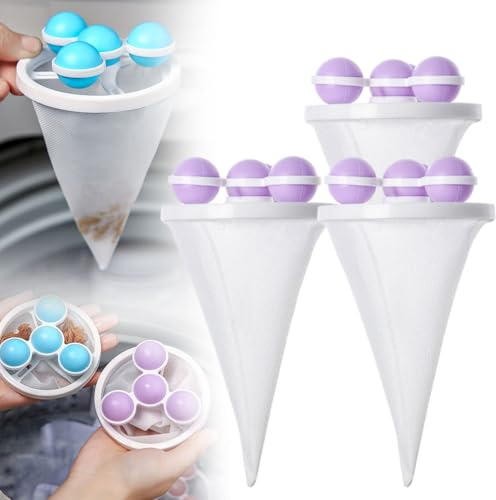 Floating Hair Filtering Mesh Removal, 2025 Neu Tierhaarentferner Waschmaschine, 3PCS Filterbeutel Waschmaschine Haarentferner Reinigung Dekontamination Haarentferner Waschbälle für Wäsche (Lila*6)