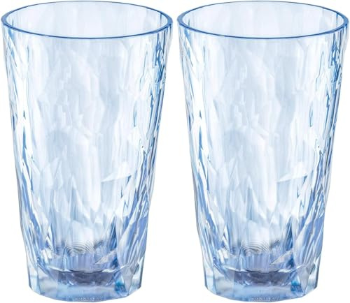 koziol Superglas Club No. 6, 2 Stück, 300 ml, Cocktail-Glas aus kristallklarem Kunststoff, luxuriös, unzerbrechlich, wiederverwendbar, Party, Camping, 2er Set (Transparent Aquamarin)
