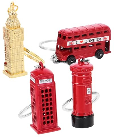 DEARMAMY 4pcs London Bus Key Ring Set with London Postbox Keyring and Double Layer Bus Keychain Alloy Souvenir for Practical Use British Souvenirs Backpack and Shoulder Bag Accessories