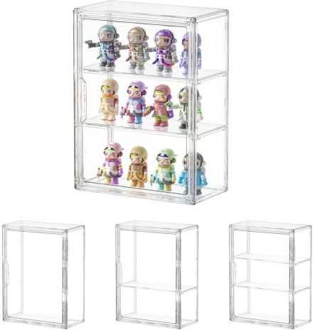 Vitrine Acrylique, Vitrine Exposition pour Objets de Collection 2 étagères Vitrine Anti Poussière Certifiée UV pour Figurines Poupées Miniatures Vitrine Empilable,Modulaire assemblable (36*27*13CM)