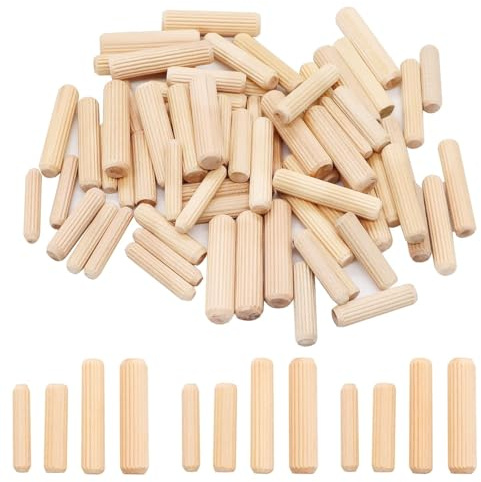 mxuteuk 400Stück Holzdübel 6mm 8mm 10mm, geriffelte Holzdübel Stäbe für Handwerk, Möbel, DIY Handbuch