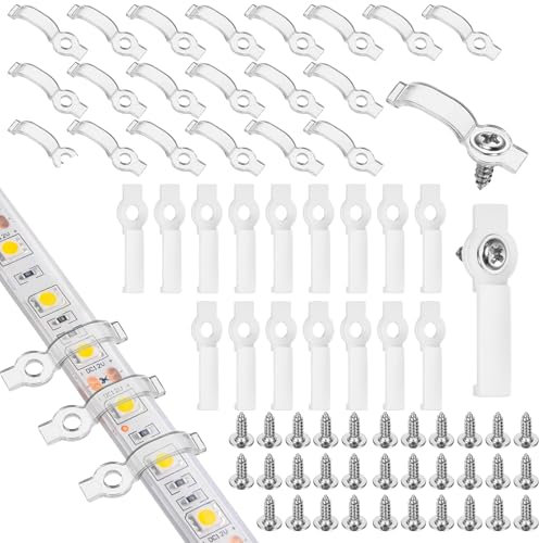 TIESOME 200 Stück Led Strip Befestigung mit 200 Schrauben, Led Streifen Befestigung Lichtstreifen Montageklammern Led Bandklammern Montagehalterungen für Led Stripes Clips 8mm 9mm 10mm