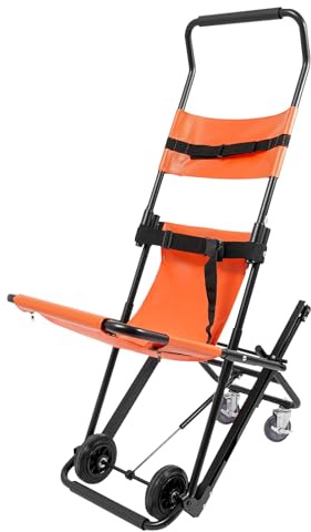Klappbarer Treppenstuhl, 350.53 LBS Tragfähigkeit Manueller Lift Treppenstuhl Faltender Evakuierungsstuhl Treppensteiger Rollstuhl Tragbarer Treppenlift mit 4 Rollen für Brandeinsätzen (Orange)