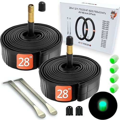 AVVS Tech Innerslang 28x1,2-1,75 för landsvägscykel, vandring, stad - 40 mm bilventil - 2 delar med späder - 28 tums kompatibelt