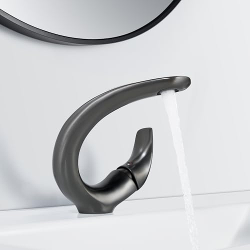 Wasserhahn Bad Grau Waschtischarmatur Armatur Badezimmer Mischbatterie Waschbecken Armaturen, Einhebelmischer Waschbeckenarmatur Messing, Kaltes und Heißes für Toiletten Oder Gäste Wc, Grau Matt