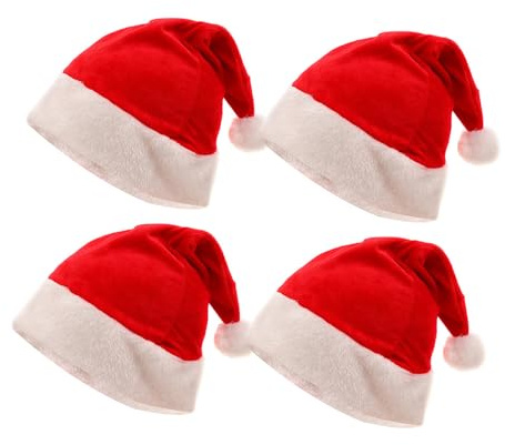 Onlvmyur 4 pezzi Cappello di Babbo Natale Peluche Rossa Cappellino Babbo Natale Morbido Cappello Natalizio Costume per Unisex Adulto Festa Natalizio