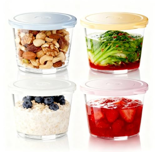 Yumzxin 4 Pack 270ml Airtight Glass Containers, BPA-Free, Microwave, Dishwasher & Freezer Safe for Meal Prep, Salad, Pickles, Soup, Overnight Oats, Yogurt