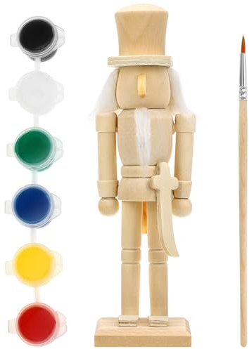 TOYZFRIENDY DIY Holzfigur Unbemalt zum Selberbemalen mit Pinsel und Farbe Lustige Nutcracker Puppet für Weihnachtsdeko und Kreatives Bastelset Tischpuppen Ornament
