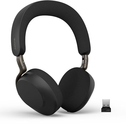 Jabra Evolve3 75 On-Ear Trådlöst Bluetooth Headset med Mikrofon, Svart | USB-A Bluetooth-adapter, AI Röstsamtal, Avancerad ANC, 22h Batteri, för Online Mötesappar