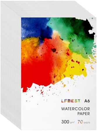 LFBEST Papel de acuarela A6, 70 hojas de papel de acuarela blanco de 300 g/m², bloc de acuarelas para manualidades, acuarelas, pintura acrílica, pintura y colorear