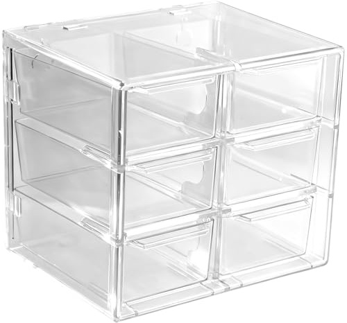 LINLINOI 6-Schubladen Kosmetik-Aufbewahrungsbox, Stapelbarer Kunststoff Organizer, Transparente Schubladen für Schmuck, Make-up & Schreibtisch Aufbewahrung