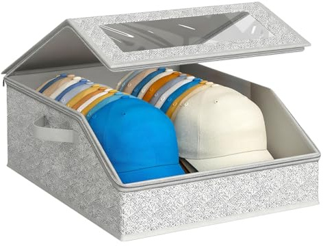 Hattbox – 18,1 cm hög hattväska, förvaring arrangör för basebollkepsar | Tjock kartong med dragkedja, stapelbar förvaringslåda, transparent, garderobsorganisatör med 2