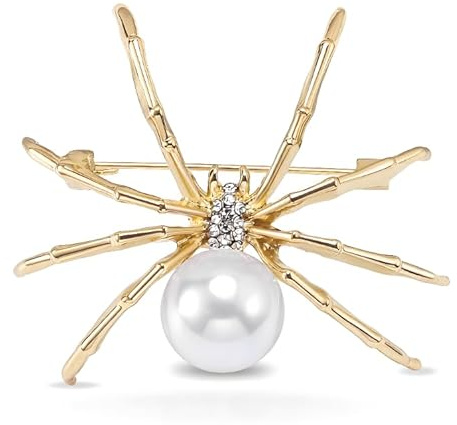 Retro Spinnen Brosche mit Zirkonia and Perlen – Schwarze Vintage Anstecknadel für Damen, Abendmode Accessoire