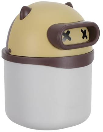 ERINGOGO Mini Cestino da Scrivania a Forma di Orso con Coperchio Ribaltabile, Contenitore per Rifiuti da Tavolo Smontabile in Plastica Resistente, Piccolo Bidone della Spazzatura da