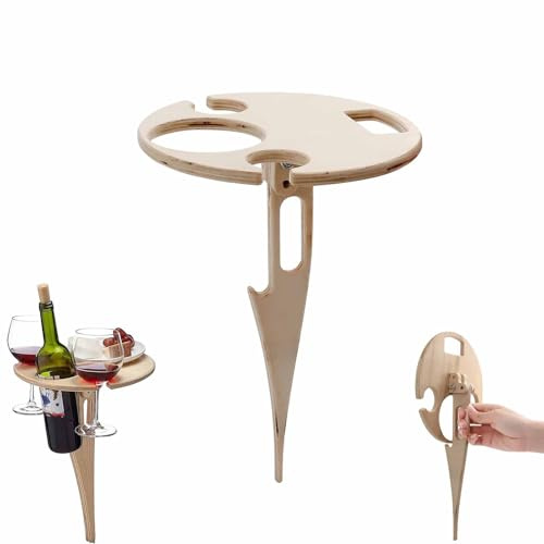 Vastsea Tavolo Vino Esterno, Tavolo Vino Portatile, Tavolino Vino Legno Pieghevole, per uso esterno, spiaggia, picnic, campeggio, giardino.