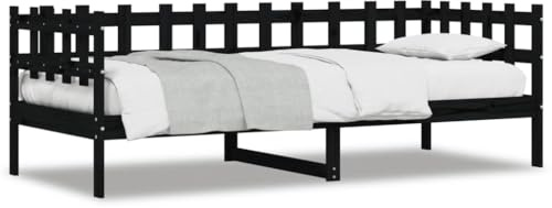 HETFTJN Tagesbett 80x200 cm Schwarz aus massivem Kiefernholz, 3-seitiges Bettgitter, Lattenrost, platzsparendes Sofa Bett für Gäste, Wohnzimmer und Jugendzimmer