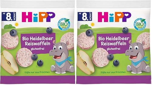 HiPP Bio Heidelbeere Reiswaffeln, Babysnack ab 8. Monat, (8 x 30g) (Packung mit 2)