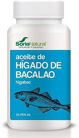 Soria Natural Hígado de Bacalao - Perlas ricas en Omega 3, Vitamina A y Vitamina D para un Corazón Sano - Sistema Circulatorio y Salud Cerebral - 125 Perlas