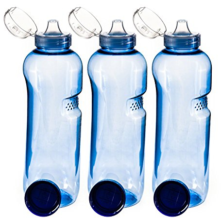 HDmirrorR Trinkflasche 3 x 1 L Wasserflasche Tritan BPA frei + 3 x Trinkdeckel Flip Top