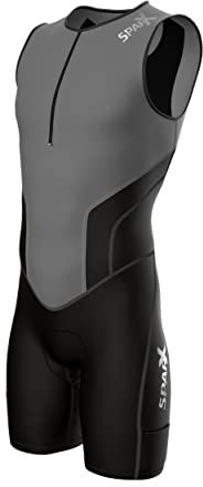 Sparx Men`s Triathlon Suit Tri Race Skinsuit Bike-Swim-Run 3 Pockets Italian Fabric (Gray, Large)