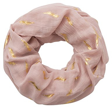 MAKFORT Damen Loop Schal Neu Schlauchscha mit Golden Feder Muster