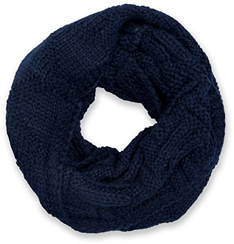 styleBREAKER Unisex Strick Loopschal mit Gitter- und Rippenmuster, Uni Feinstrick Schlauchschal, Winter Strickschal 01018155, Farbe:Midnight-Blue/Dunkelblau