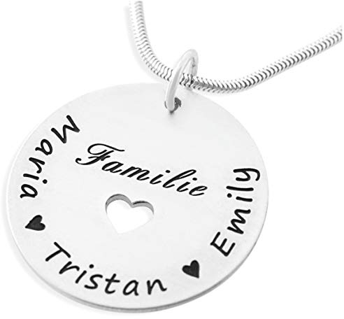 Namenskette Silber Familie Kette Schmuck mit Gravur 925 Sterling Silber Schmuck mit Gravur mit Namen Familienkreis mt Herz Collier Kindernamen | HANDMADE IN GERMANY