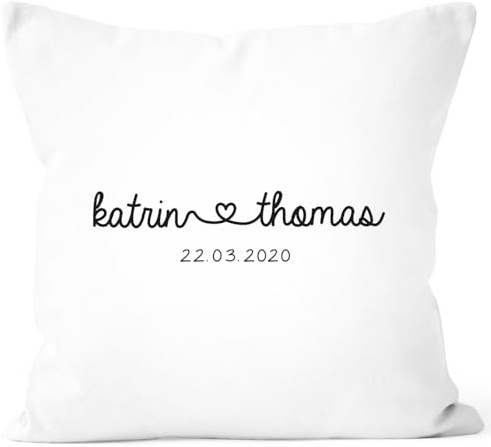 SpecialMe® Kissen-Bezug personalisiert Geschenk Partner Namen und Datum anpassbar Hochzeitstag Hochzeitsgeschenk Liebe Liebesgeschenk Dekokissen Weiss Unisize
