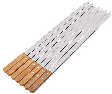 1/2 / 5 / 8Pcs Grandes Brochettes De Barbecue En Acier Inoxydable 60CM 23.5 '' Fourches De Barbecue En Bois De Chêne À Long Manche Plat Kebab Brochette Broches Accessoires D'outils De Barbecue, 8pcs