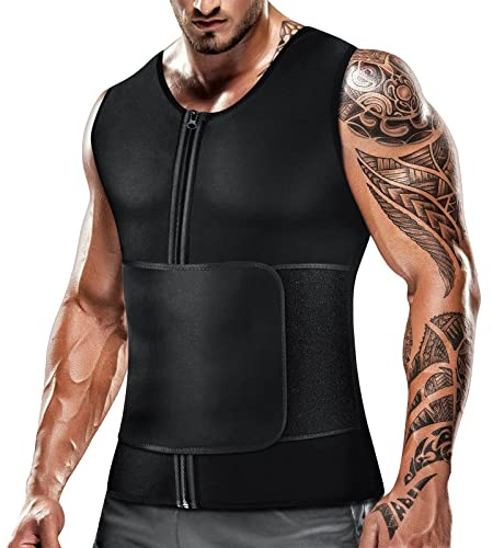 Cimkiz Mens Sweat Sauna Vest for Waist Trainer Zipper Neoprene Tank Top, Adjustable Sauna Workout Zipper Suit (Black, Large)