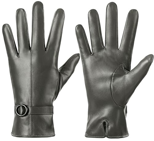 Dsane Damen Winter Lederhandschuhe Touchscreen Texting Warm Fahren Lammfell Handschuhe (Grün, XL)