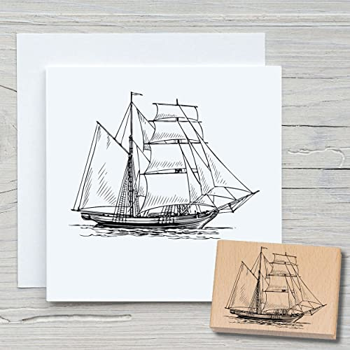 NEWSTAMPS Stempel Segelschiff Motivstempel aus Holz & Gummi zum Karten basteln, Holzstempel, Wasser, Maritim & Meer, Scrapbook, Textilstempel, Deko, Kinder