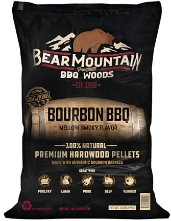 Bear Mountain All Natural Wood Pellets for Smoker, Grill & BBQ, 20 Lbs, Bourbon