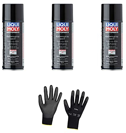 Iloda 3xOriginal Liqui Moly 400ml Motorbike Kettenspray weiß 1591 Schutzhandschuhe