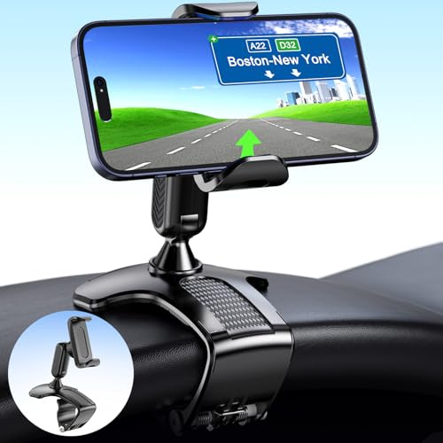 CHDFKKD Car Phone Mount, Cell Phone Holder for Car 360 Degree Rotation Dashboard Car Clip Mount Stand Suitable for 4.7 to 6.5 inch Smartphones (Black)