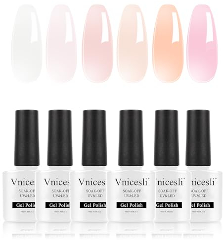 Vnicesli UV Nagellack Milchig Weiß Nude Rosa Set, 6 Farben Gel Nagellack French Soak-Off UV/LED Gel Nail Polish Transparent Natur UV Lacke Für Nägelstudio DIY Home 10ml