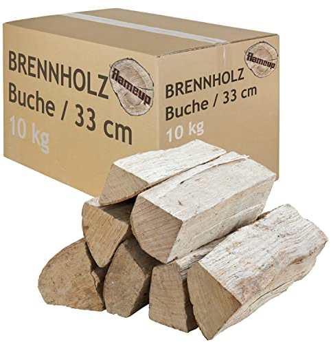 Bois de Chauffage Sélection 5-500 kg pour Poêle et Cheminée Brasero Grill Panier à Feu Bûches de Bois de Hêtre 33 cm Flameup, Quantité:10 kg