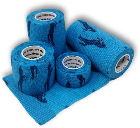 LisaCare Kohäsive Pflaster - Tier Verband - 2,5-10cm breit (Pferde blau)