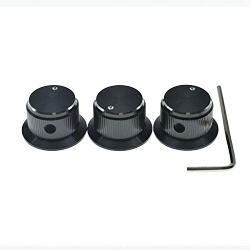 KAISH 3 x Aluminium-Potentiometer-Drehknöpfe, 6,35 mm (1/4 Zoll), universelle Top-Hat-Knöpfe, Glockenknopf mit Stellschraube für Gitarre/Bass/AMPS/Vorverstärker, Schwarz mit polierter Kante und