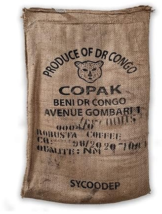 Mokaor Sacchi Juta di caffè Cafe 70x100 Sacco Tela YUTA Regali Giardinaggio Arredamento (Disegno - Congo Robusta COPAK)