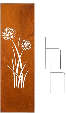 D&L Lasertec Edelrost Garten Sichtschutzwand, Metall 160x50 cm Pusteblume inkl. Bodenanker