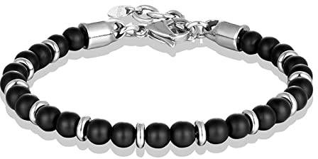 Armband Damen,6Mm Naturstein Schwarzer Onyx Kristall Armband Gothic Charme Verstellbarer Karabinerverschluss Kettenarmband Energie Edelsteine ​​Perlenarmband Schmuck Für Männer Frauen Geschenk