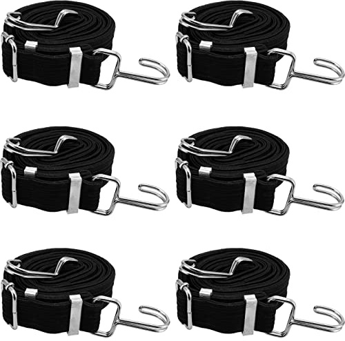 JEUIHAU 6 Stück Schwarze Flache Bungee Schnur, 190 cm Elastisches Spannband verstellbar, Gummizug mit Haken, Spanngummi für Camping, Fahrradträger, Ladung