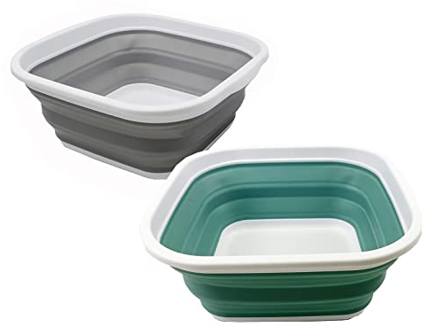 SAMMART Vasca pieghevole da 5,5 litri (1,4 galloni) - Vasca da bagno pieghevole - Lavabo portatile - Vasca da bagno in plastica salvaspazio (grigio + blu pallido (set di 2))