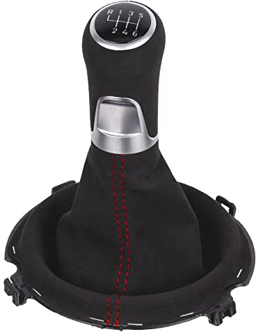 ICT Schaltknauf Schaltsack Schaltmanschette 6 gang Naht rot kompatibel mit: Audi TT Typ 8S 04/2014 – 2020 Komplettset Ersatzteil (Alcantara, LED weiß)